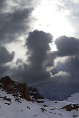 Image showing Snow mountains before storm