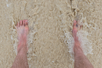 Image showing Feet standing still on a beach