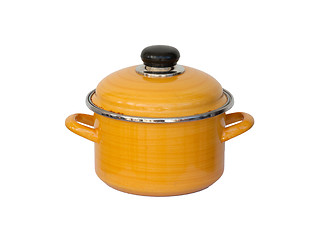 Image showing Old yellow metal cooking pot 