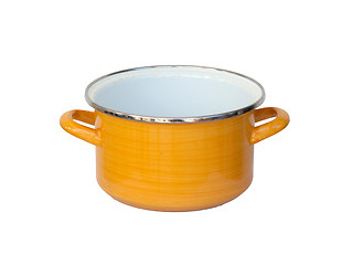 Image showing Old yellow metal cooking pot 