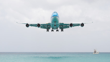 Image showing ST MARTIN, ANTILLES - JULY 19, 2013: Boeing 747 aircraft in is l