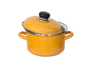 Image showing Old yellow metal cooking pot 