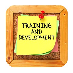 Image showing Training and Development. Sticker on Bulletin.