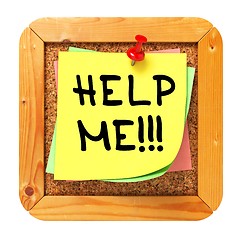 Image showing Help Me. Sticker on Bulletin.