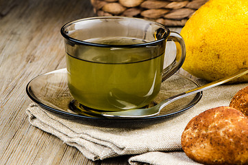 Image showing Lemon tea and cookies