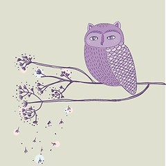 Image showing Cute violet owl on the tree branch