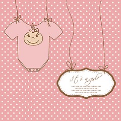 Image showing Baby girl shower card with foot steps and frame for your text