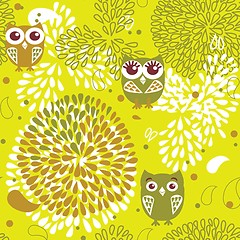 Image showing Owls and flowers seamless pattern
