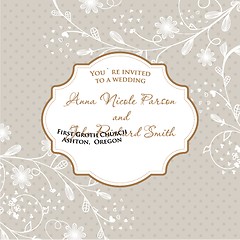 Image showing Wedding card with flowers on polka dot background