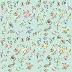 Image showing Abstract floral background with hearts and flowers