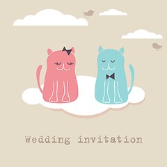 Image showing Bridal shower invitation card with two cute cats sitting on the present boxes