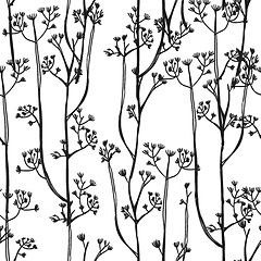 Image showing White and black background with abstract plants, seamless pattern