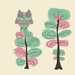 Image showing Owl on the tree. Hand drawn vector illustration.