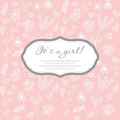 Image showing Baby girl shower card with foot steps and frame for your text