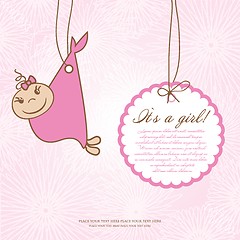 Image showing Baby girl shower card with foot steps and frame for your text