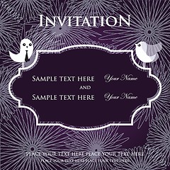 Image showing Wedding invitation with two cute swan birds in bride and groom costumes