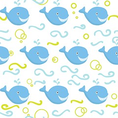 Image showing Seamless vector background with whales and waves