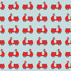 Image showing Seamless pattern with red scooters on blue background . Easy editable.