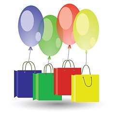 Image showing balloons and shoping boxes on white background