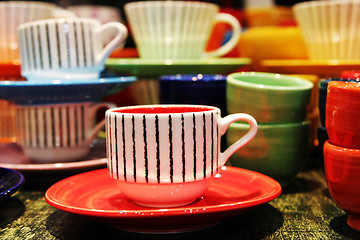 Image showing Colorful tea cups