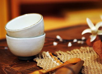 Image showing Asian pottery cups for drinking tea or sake