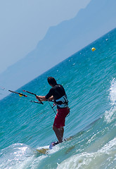 Image showing Kiting at the beach