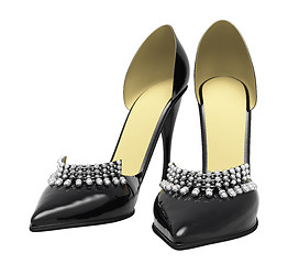 Image showing Black patent leather women's high heels