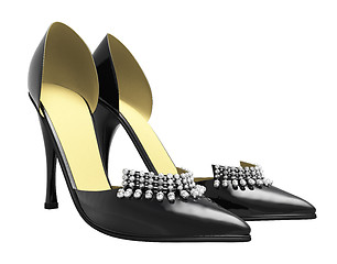 Image showing Black patent leather women's high heels