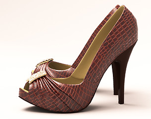 Image showing Crocodile leather women's shoes with high heels