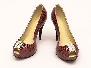 Image showing Crocodile leather women's shoes with high heels