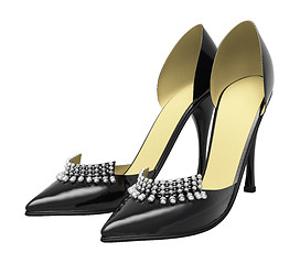 Image showing Black patent leather women's high heels