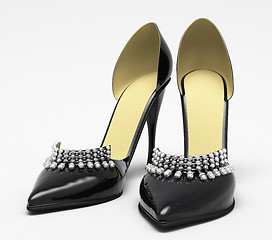 Image showing Black patent leather women's high heels
