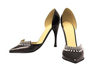 Image showing Black patent leather women's high heels