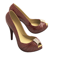 Image showing Crocodile leather women's shoes with high heels
