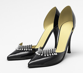 Image showing Black patent leather women's high heels