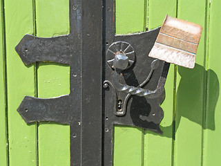 Image showing Green door with handle