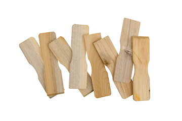 Image showing Eight small wooden spatulas 