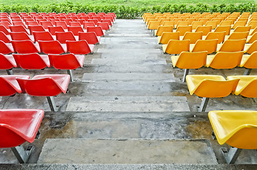 Image showing Red and Yellow Bleacher Seats