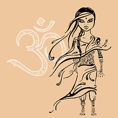 Image showing little indian girl. Hand drawn illustration.