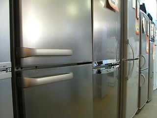 Image showing new fridges in line