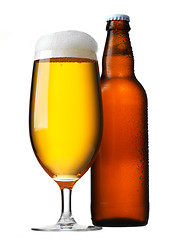 Image showing Beer glass and bottle