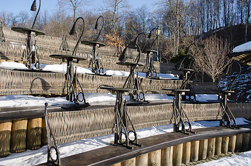 Image showing retro design seat tables snow restaurant winter 