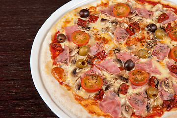 Image showing pizza with ham and mushrooms