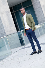 Image showing young successful african business man outdoor in summer