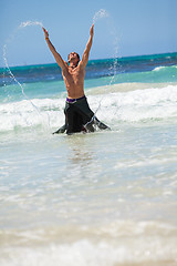 Image showing attractive careree happy man in water holiday vacation summer