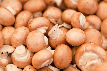 Image showing fresh brown champignons on market outdoor