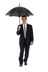 Image showing mature attractive business man with umbrella isolated