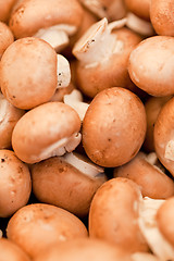 Image showing fresh brown champignons on market outdoor