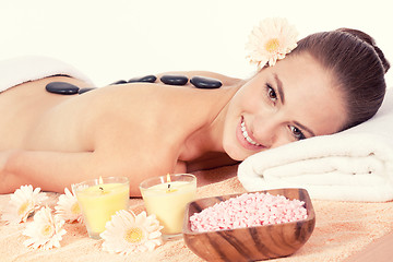 Image showing attractive helathy caucasian woman hot stone massage wellness 