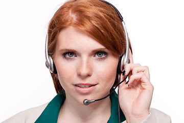 Image showing smiling business woman callcenter agent operator isolated portrait